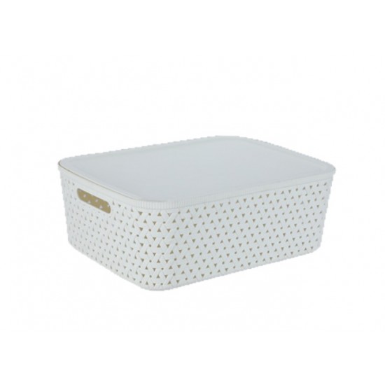 Caino Rectangular Basket W/Lid 15L, White & Grey Caino Rectangular Basket W/Lid 15L, White & Grey