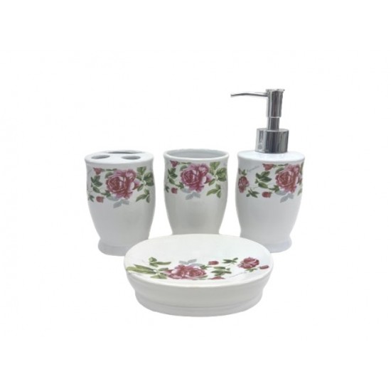 New Pink Rose Ceramic Bathroom Set,12/C M/4