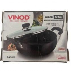 Hard Anod. Deep Kadai w/lid 22x8cm, 3.25mm, Black Pearl