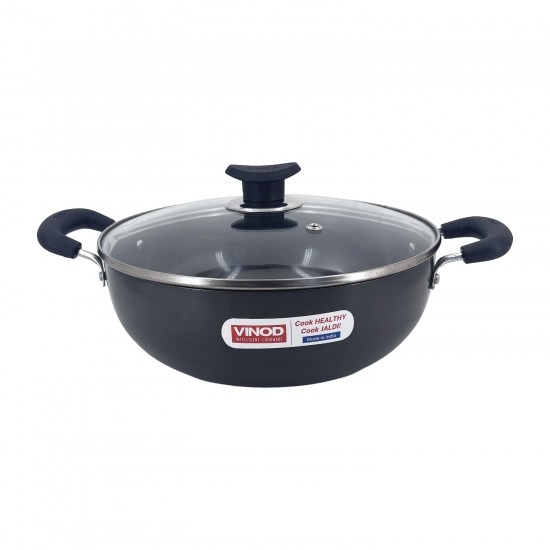 Hard Anod. Deep Kadai w/lid 24x9cm, 3.25mm, Black Pearl  3.1Ltrs.