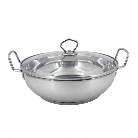 WOK w/Glass Lid, Encapsulated, Stain.Steel 24cm / 2.8Ltrs