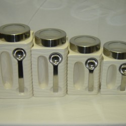 4pc. White Canister Set with Magnetic Spoon,4/c