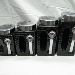 4pc. Black Canister Set with Magnetic Spoon,4/c