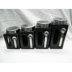 4pc. Black Canister Set with Magnetic Spoon,4/c