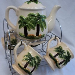 5pc Palm Tree Tea Kettle Set with Rack,6/C M/2