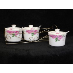 3pc Jam Jar w/ Spoon and Stand (A) Small pink Rose 24/C M/6