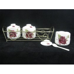 3pc Jam Jar w/ Spoon and Stand (C) Burgandy 24/C M/6