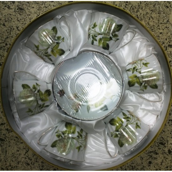Deluxe 12 Pc. Cup and Saucer (Green Rose),8/C