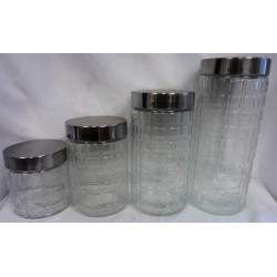 4pc Glass Jar Set in Box --1L-1.5L-2L & 2.5L (Square Design)