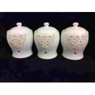 3 PCS CANISTER SET 7.5" 6C White With Diamonds and White Flowers