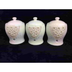 3 PCS CANISTER SET 7.5" 6C White With Diamonds and White Flowers