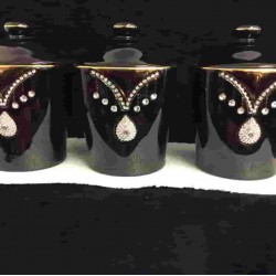 3 PCS. CANISTER SET 7.5 " 6C Black with Diamond and Gold