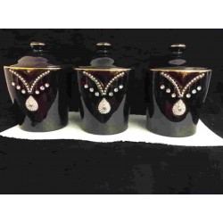 3 PCS. CANISTER SET 7.5 " 6C Black with Diamond and Gold