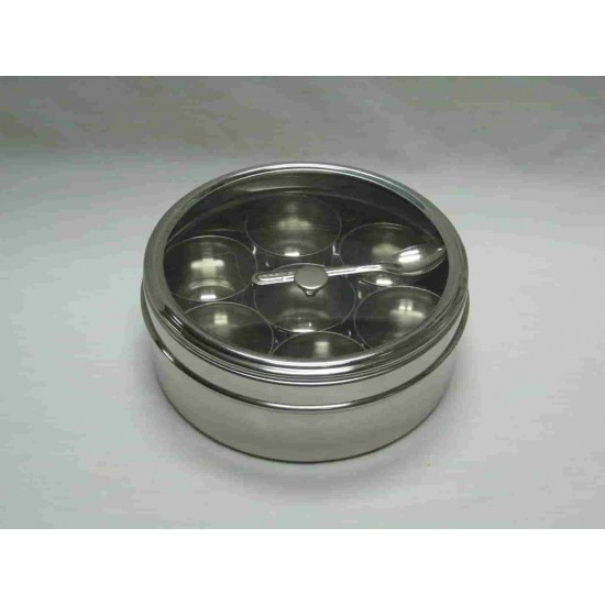Stainless Steel Masala Dabba with Clear Lid (22cm),24/C