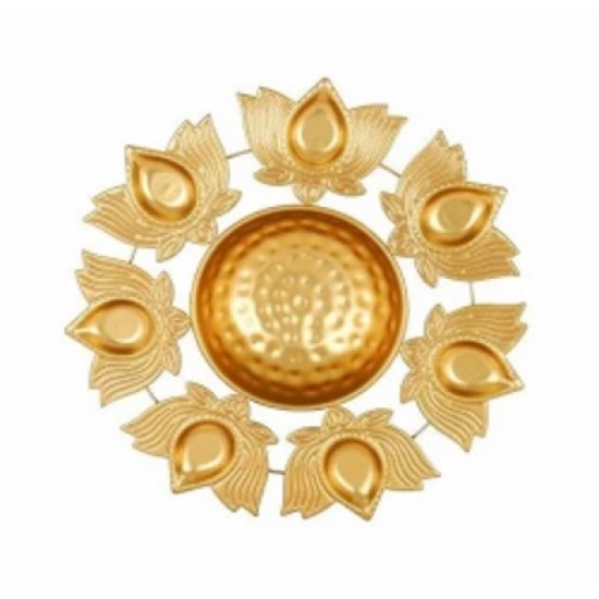 Iron Kamal Diya Set Brass Coloured 10"