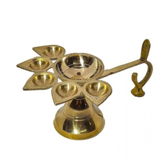 Brass Panch-Aarti, Kamal Size 4 Brass Panch-Aarti, Kamal Size 4