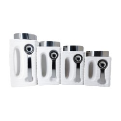 4pc. White Canister Set with Magnetic Spoon,4/c