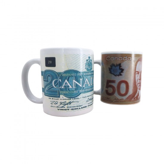 Deluxe Canada Mugs with Dollar Bills Design