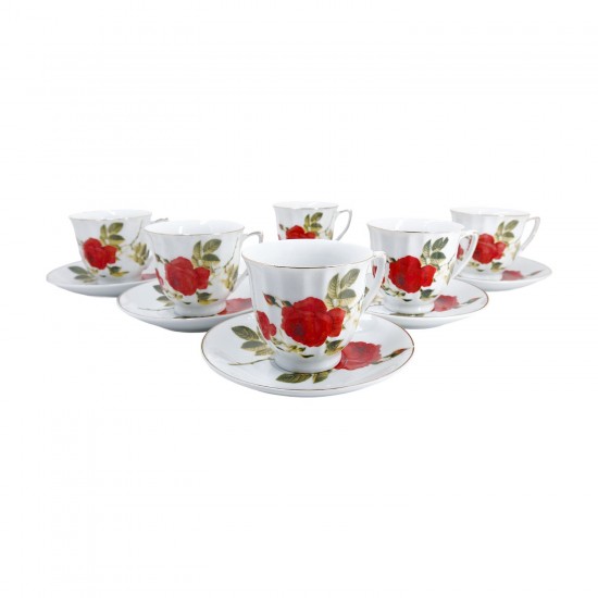 Deluxe 12 Pc. Cup and Saucer (Red Rose),8/C