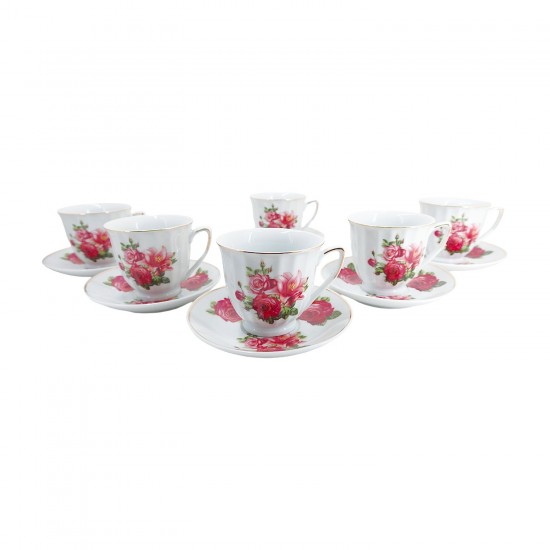 Deluxe 12 Pc. Cup and Saucer (Blue,Pink Design),8/C