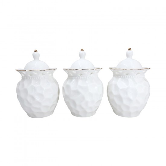 3 PCS. CANISTER SET 6" 8C White with Dimple