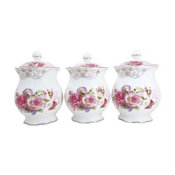 3 PC Canister Set - Rose Design