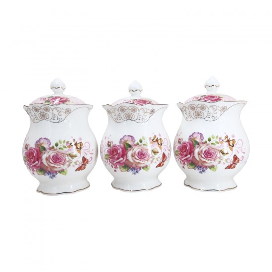 3 PC Canister Set - Rose Design