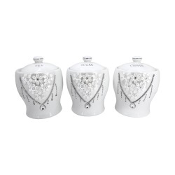 3 PCS CANISTER SET 7.5" 6C White With Diamonds and White Flowers