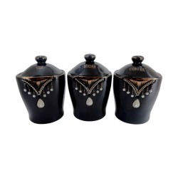 3 PCS. CANISTER SET 7.5 " 6C Black with Diamond and Gold