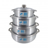 4pc Aluminum Caserole Set/Cover with Steel Knobs,1/C