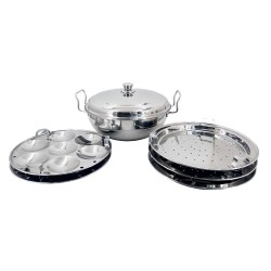 6pc.WOK w/S.S. Lid, Encapsulated, Stain.Steel 26cm 2 Idli Plates / 2 Dokla Plates / 1 Steaming plate