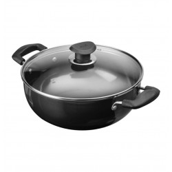 Hard Anod. Deep Kadai w/lid 22x8cm, 3.25mm, Black Pearl