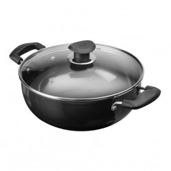 Hard Anod. Deep Kadai w/lid 22x8cm, 3.25mm, Black Pearl