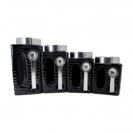 4pc. Black Canister Set with Magnetic Spoon,4/c
