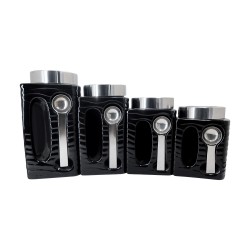 4pc. Black Canister Set with Magnetic Spoon,4/c