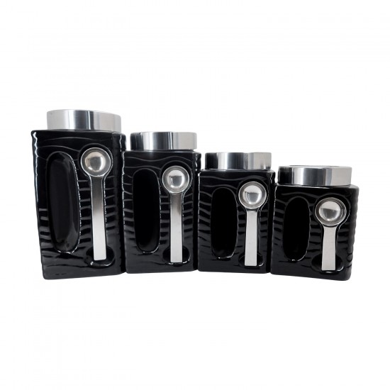 4pc. Black Canister Set with Magnetic Spoon,4/c