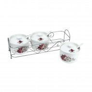 3pc Jam Jar w/ Spoon and Stand (A) Small pink Rose 24/C M/6