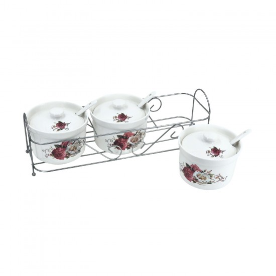 3pc Jam Jar w/ Spoon and Stand (A) Small pink Rose 24/C M/6
