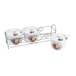 3pc Jam Jar w/ Spoon and Stand (C) Burgandy 24/C M/6