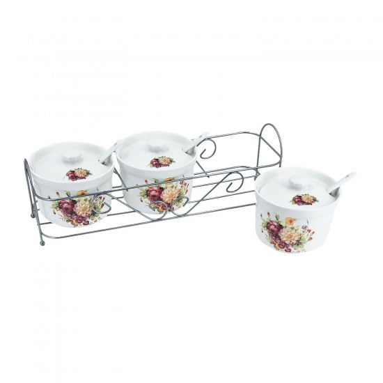 3pc Jam Jar w/ Spoon and Stand (C) Burgandy 24/C M/6