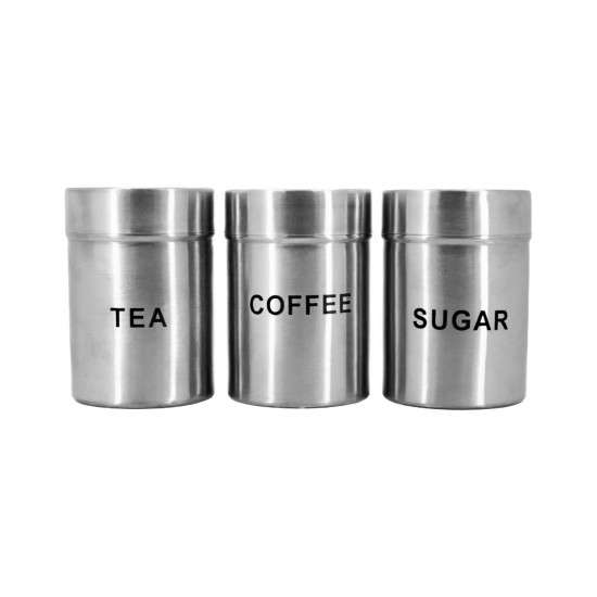 Stainless Steel 3 pcs Canister set 700ml each (Dia-9 cm x 12 cm)-  Tea Coffee Sugar-----24/C