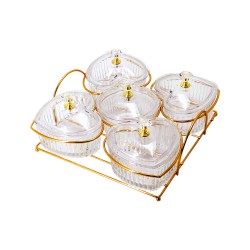 5 Pcs Glass Dishes with acrylics lids on stand