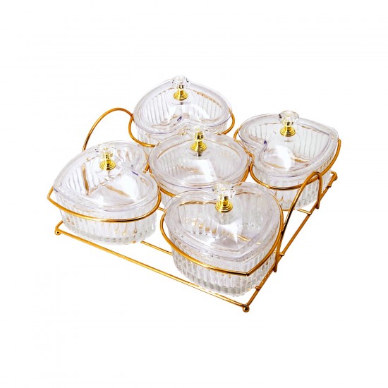 5 Pcs Glass Dishes with acrylics lids on stand