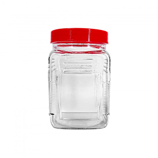 1L Jar with Red Lid (Rectangle)-24/case