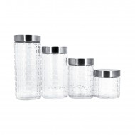 4pc Glass Jar Set in Box --1L-1.5L-2L & 2.5L (Square Design)
