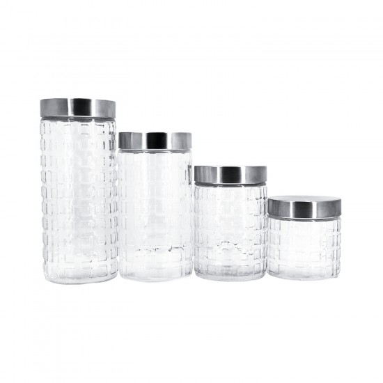 4pc Glass Jar Set in Box --1L-1.5L-2L & 2.5L (Square Design)