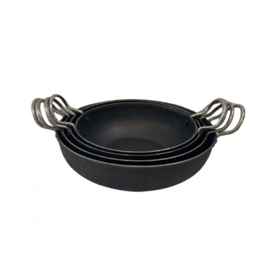 4pcs. Iron WOK / Kadai - FLAT 20/22/24/26cms 