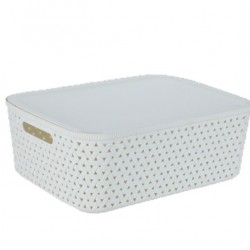 Caino Rectangular Basket W/Lid 15L, White & Grey