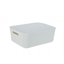 Caino Rectangular Basket W/Lid 15L, White & Grey