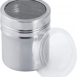 S/S SUGAR / SPICE SHAKER WITH MESH METAL LID AND PLASTIC COVER.